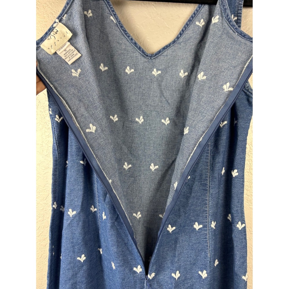 Y2K Vision Apparel Denim Embroidered Shift Dress Blue Size M/L Feminine Cottage - Picture 7 of 7
